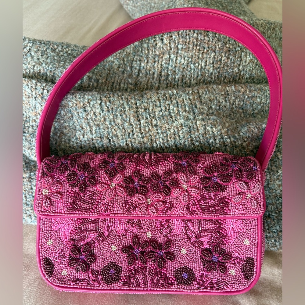 STAUD pink beaded Tommy bag